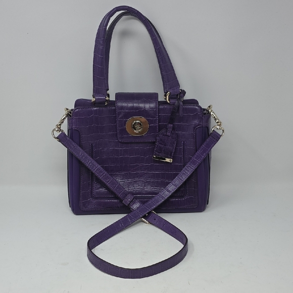 Cole Haan Purple Crocodile-Embossed Satchel Crossbody Bag